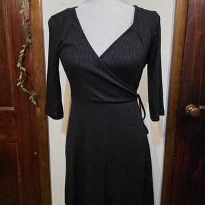 Adam Levine Collection Black Ribbed Wrap Sweater